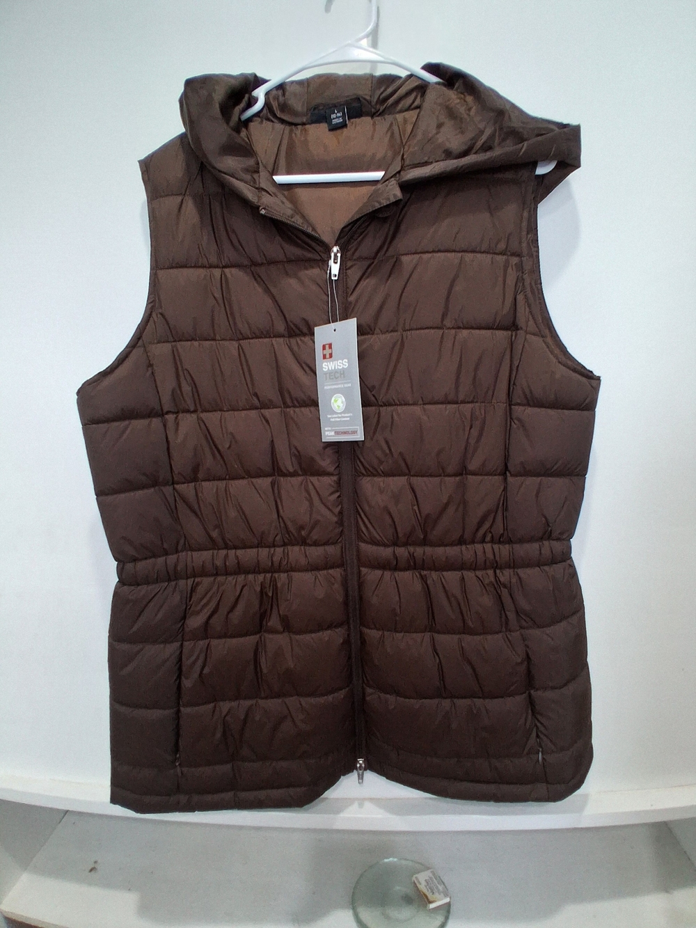 Swiss Tech WomensQuilted Hooded Vest - Brown
